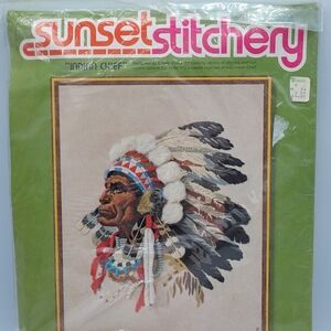 New* 1977 Sunset Stitchery Indian Chief # 2220 Embroidery Set